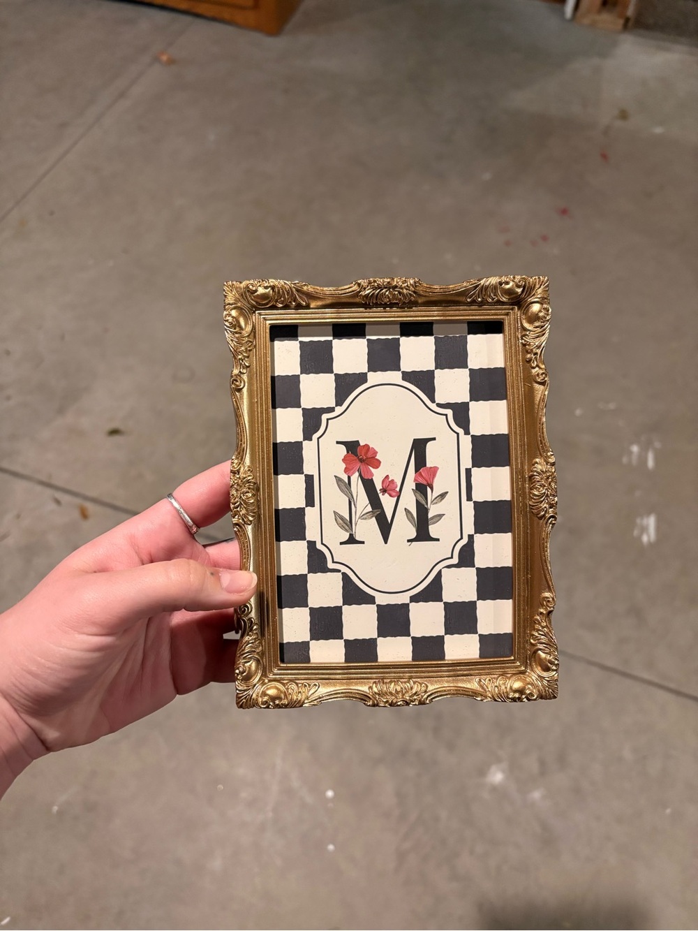 Gold Ornate Picture Frame with Black & White Checker Insert